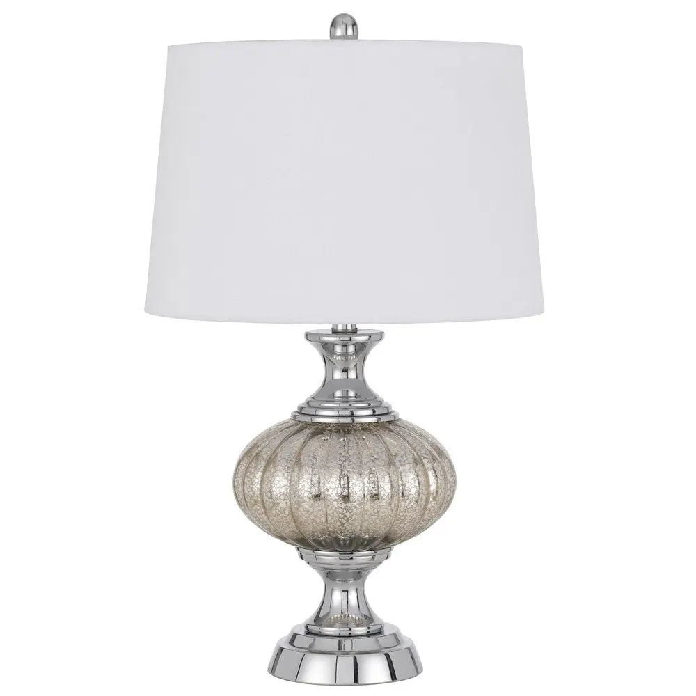 27" Silver Metallic Metal Table Lamp With White Empire Shade HomeRoots
