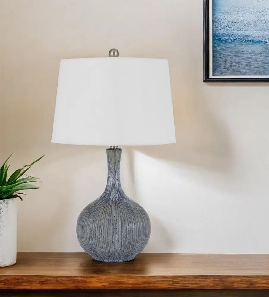 25" Stone Ceramic Round Table Lamp With White Empire Shade HomeRoots