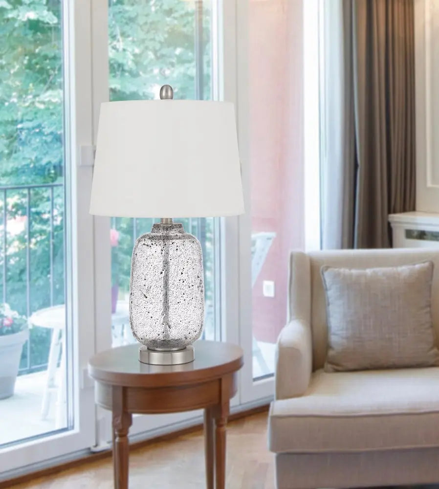 24" Nickel Metal Cylinder Table Lamp With White Empire Shade HomeRoots