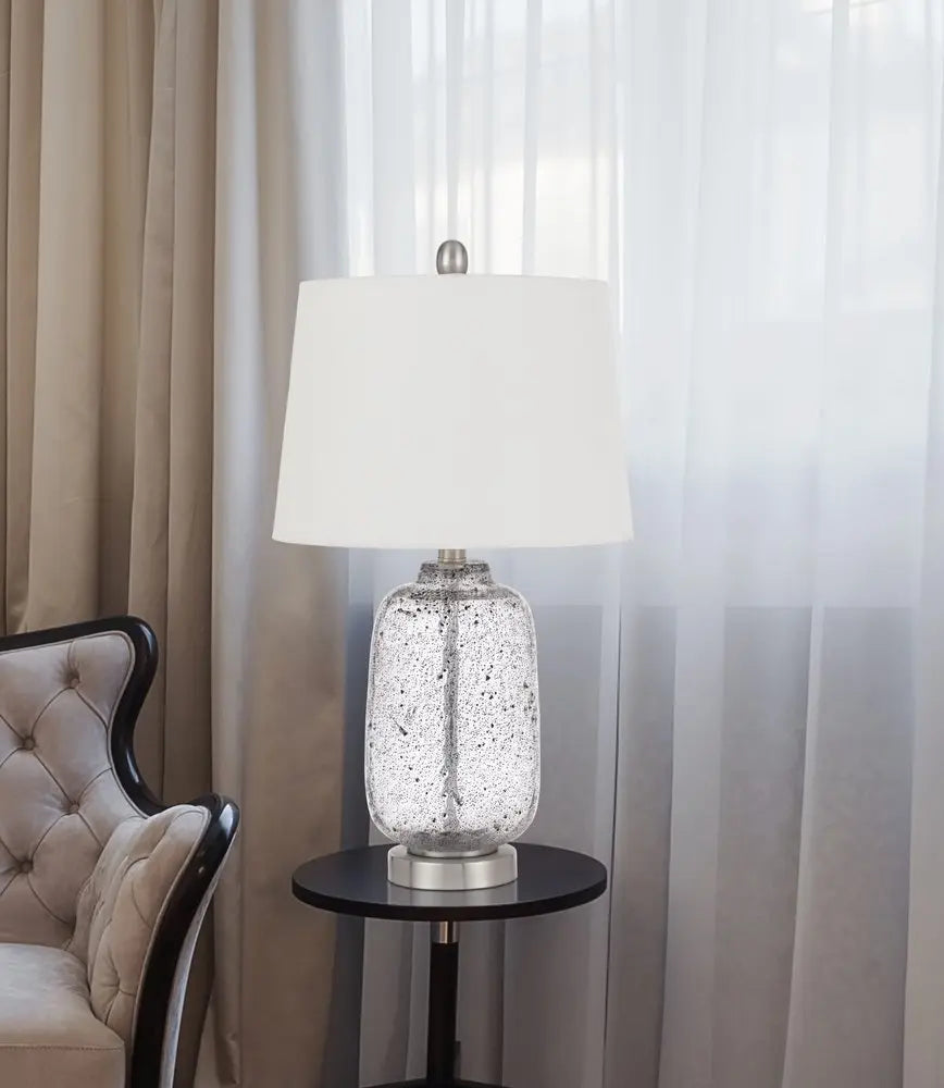 24" Nickel Metal Cylinder Table Lamp With White Empire Shade HomeRoots