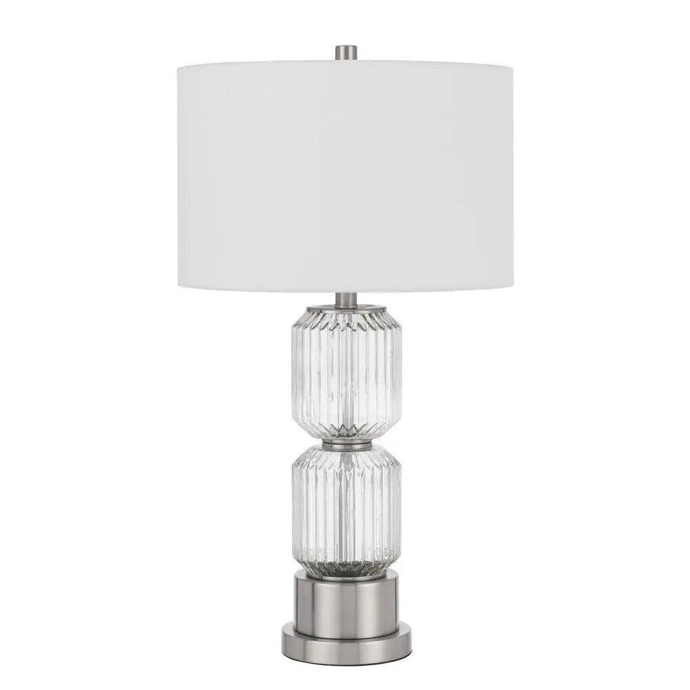 28" Nickel Metal Table Lamp With White Drum Shade HomeRoots