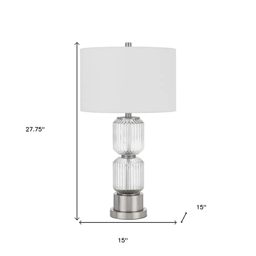 28" Nickel Metal Table Lamp With White Drum Shade HomeRoots