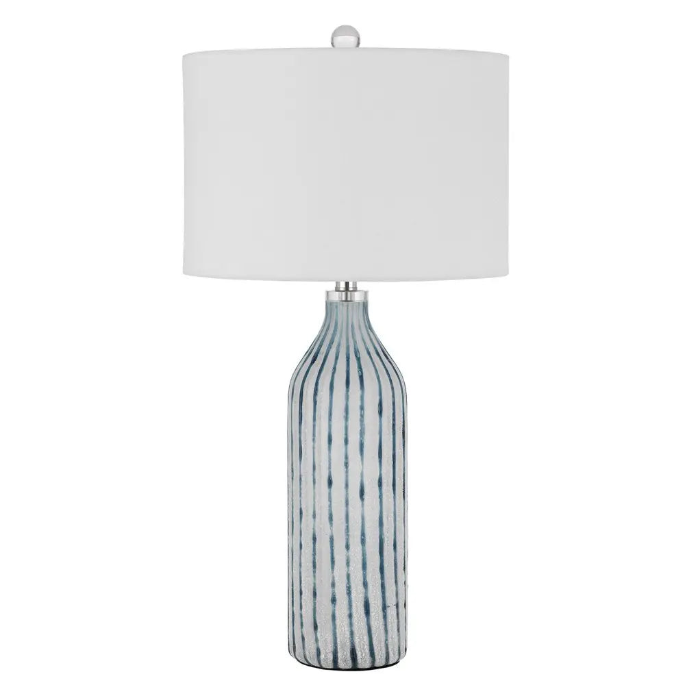 30" Gray And Aqua Glass Table Lamp With White Drum Shade HomeRoots