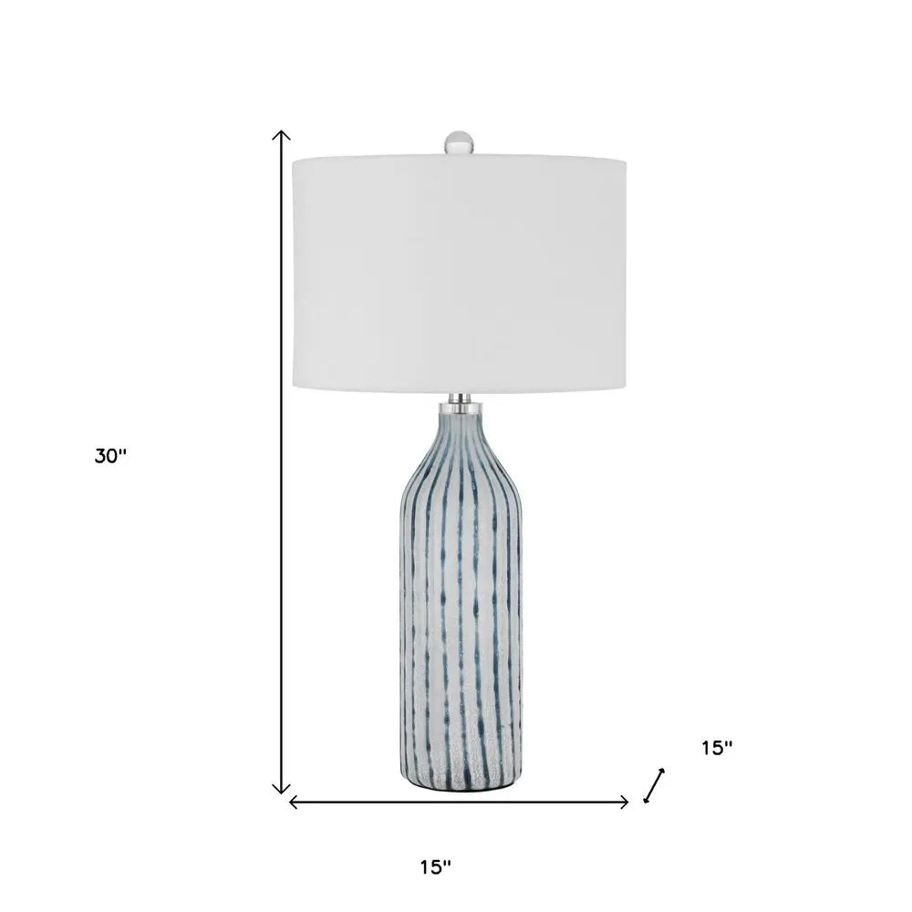 30" Gray And Aqua Glass Table Lamp With White Drum Shade HomeRoots