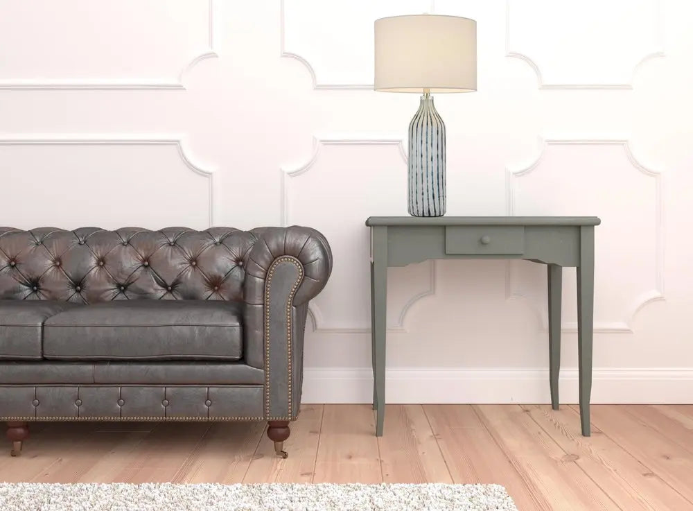 30" Gray And Aqua Glass Table Lamp With White Drum Shade HomeRoots