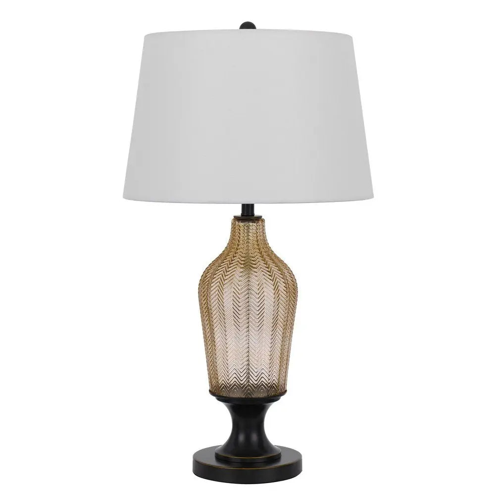 31" Bronze Glass Table Lamp With White Empire Shade HomeRoots