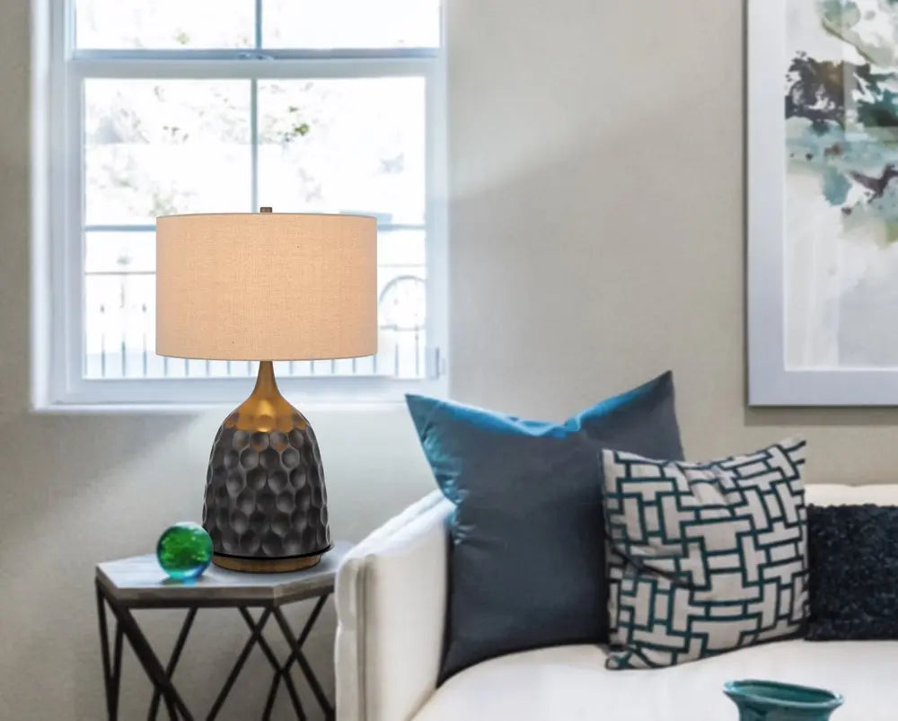 29" Gray Metal Table Lamp With Brown Drum Shade HomeRoots