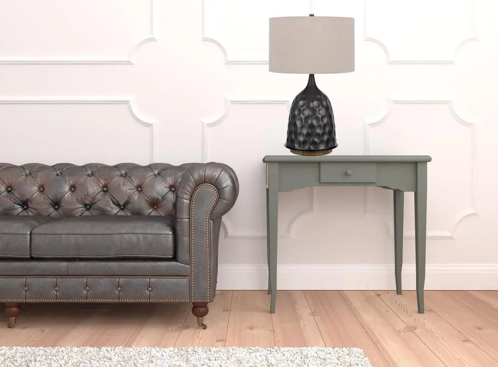 29" Gray Metal Table Lamp With Brown Drum Shade HomeRoots