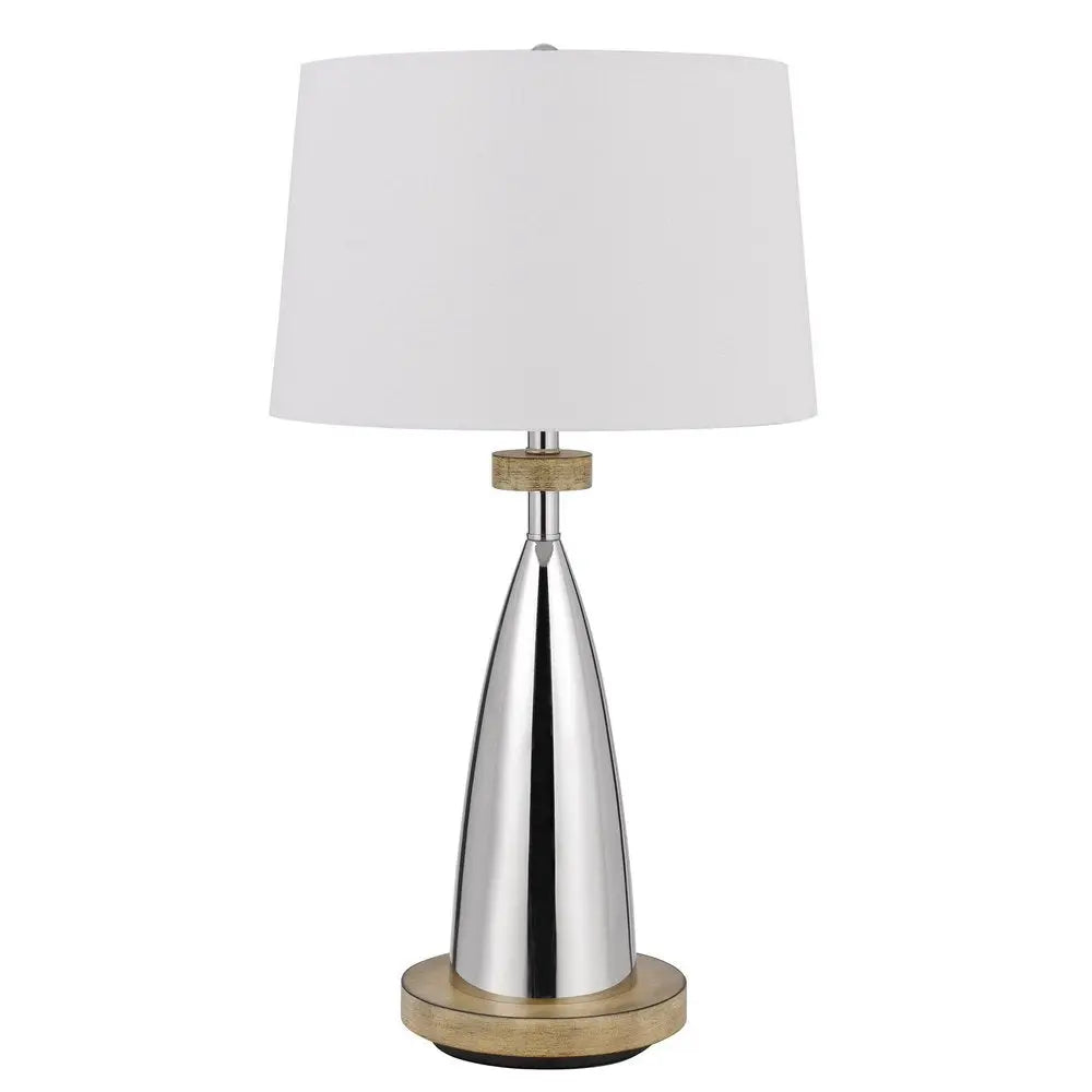 31" Brown Metal Geometric USB Table Lamp With White Empire Shade HomeRoots
