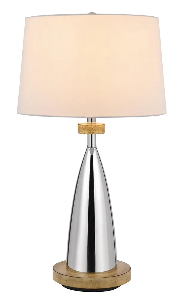 31" Brown Metal Geometric USB Table Lamp With White Empire Shade HomeRoots