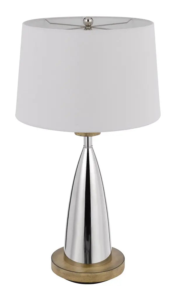 31" Brown Metal Geometric USB Table Lamp With White Empire Shade HomeRoots