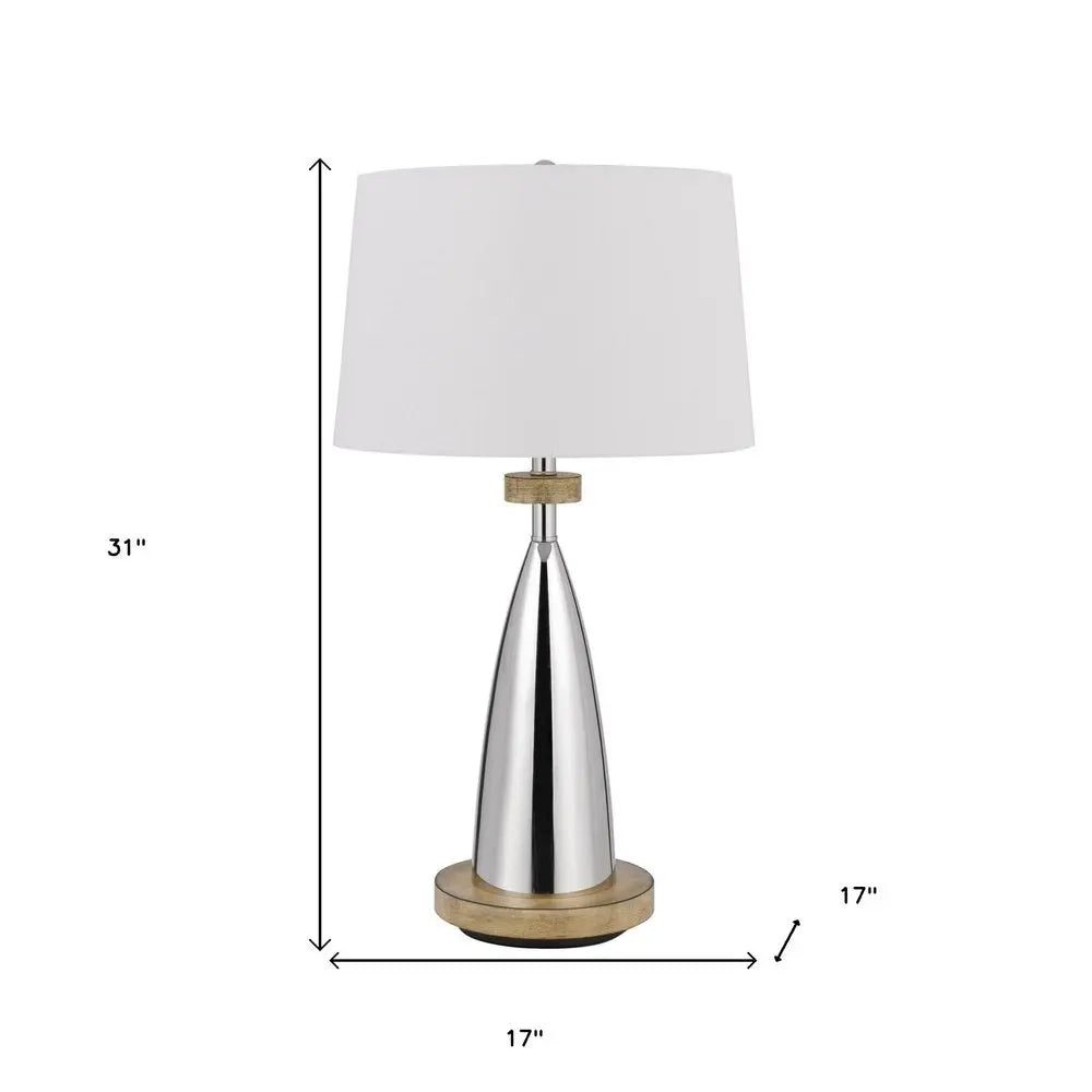 31" Brown Metal Geometric USB Table Lamp With White Empire Shade HomeRoots