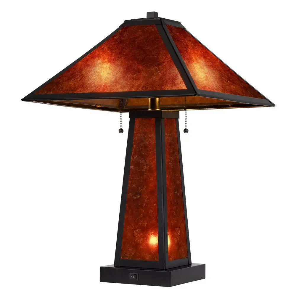 24" Burnt Orange Metal Two Light Table Lamp With Amber Square Shade HomeRoots