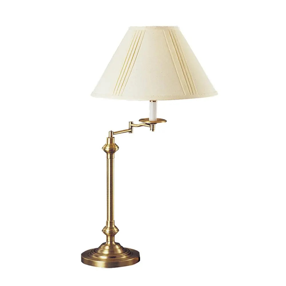 30" Bronze Metal Swing Arm Table Lamp With Off White Empire Shade HomeRoots