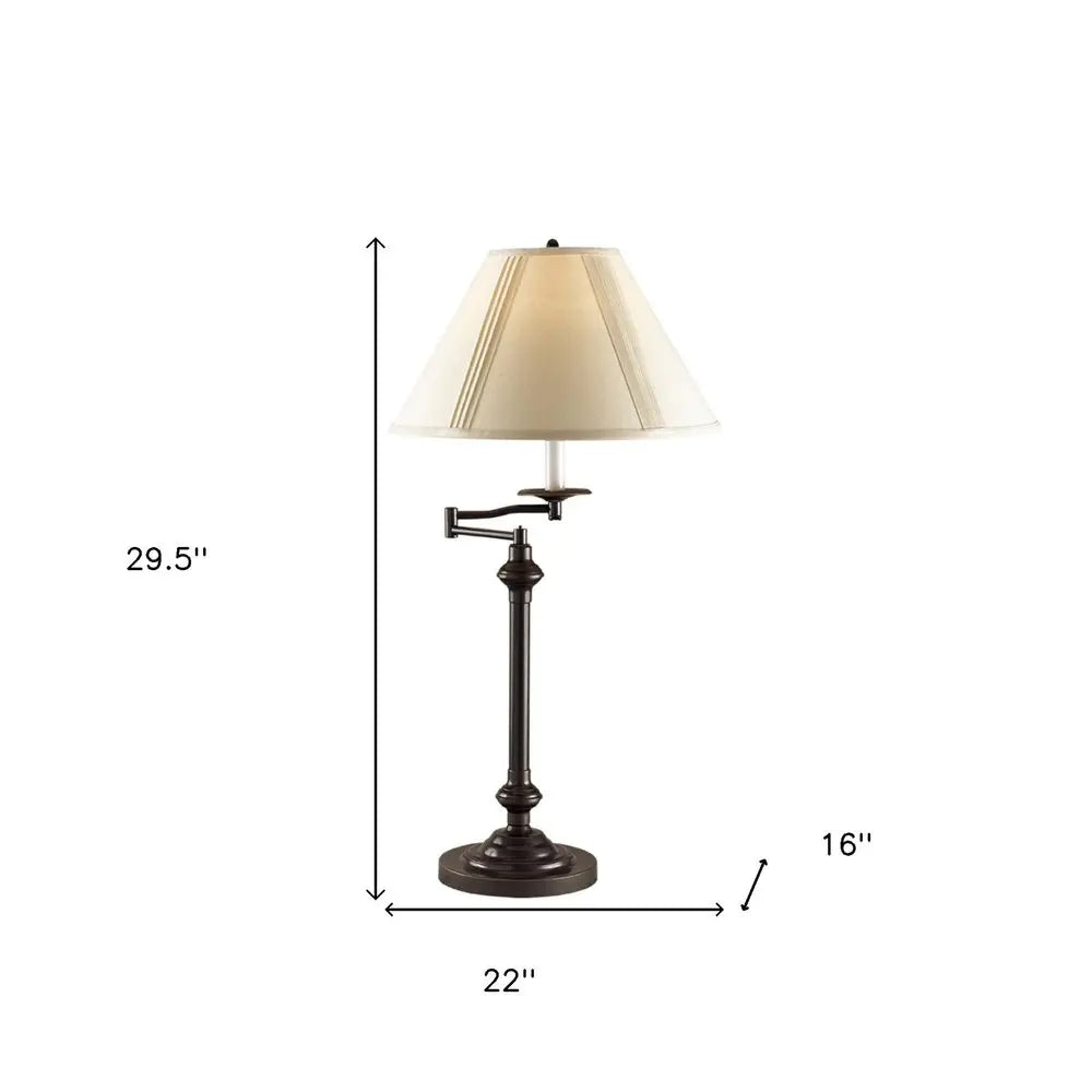 30" Antiqued Bronze Metal Swing Arm Table Lamp With Off White Empire Shade HomeRoots