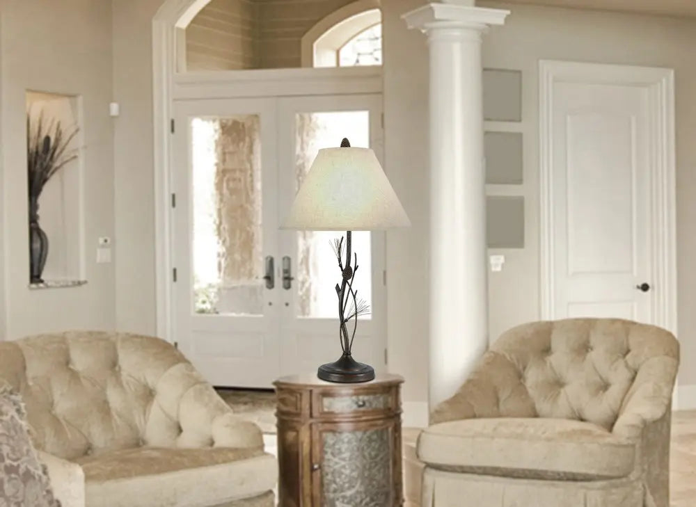 32" Rust Metal Table Lamp With Gray Empire Shade HomeRoots