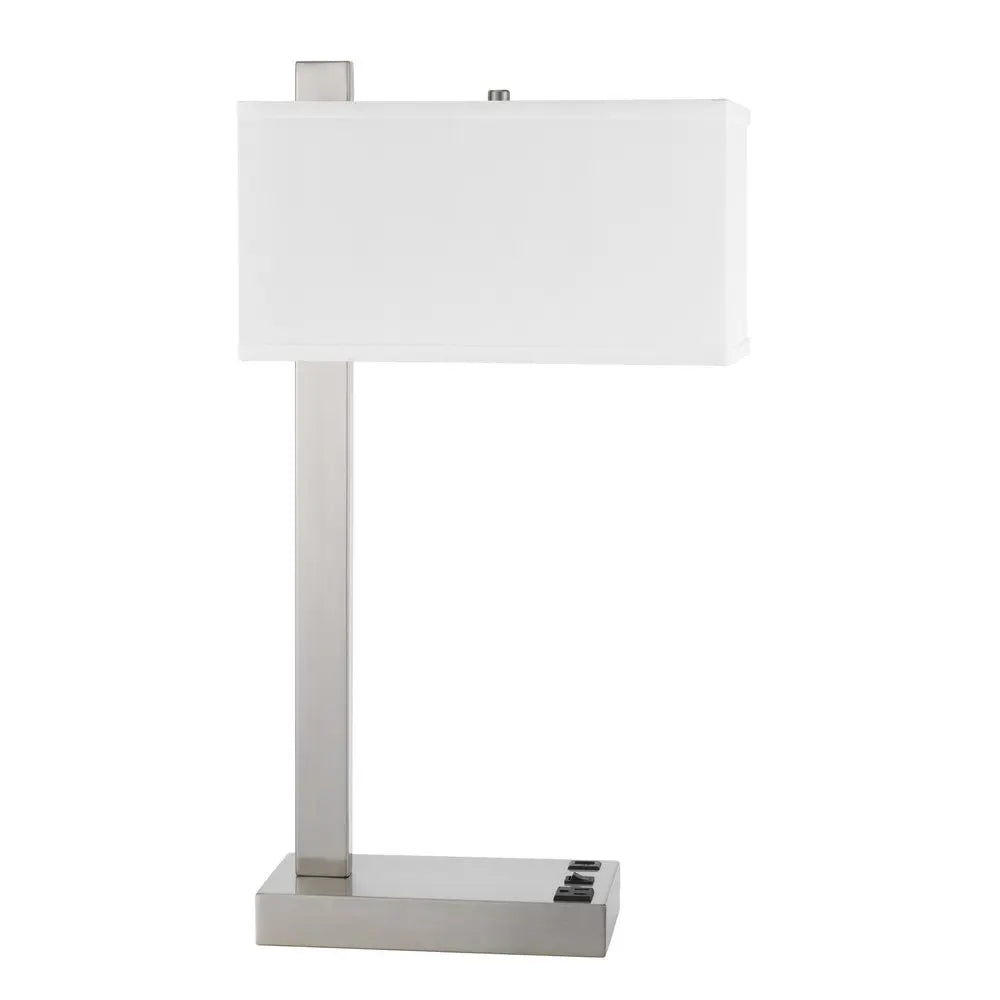 25" Nickel Metal Desk USB Table Lamp With White Shade HomeRoots