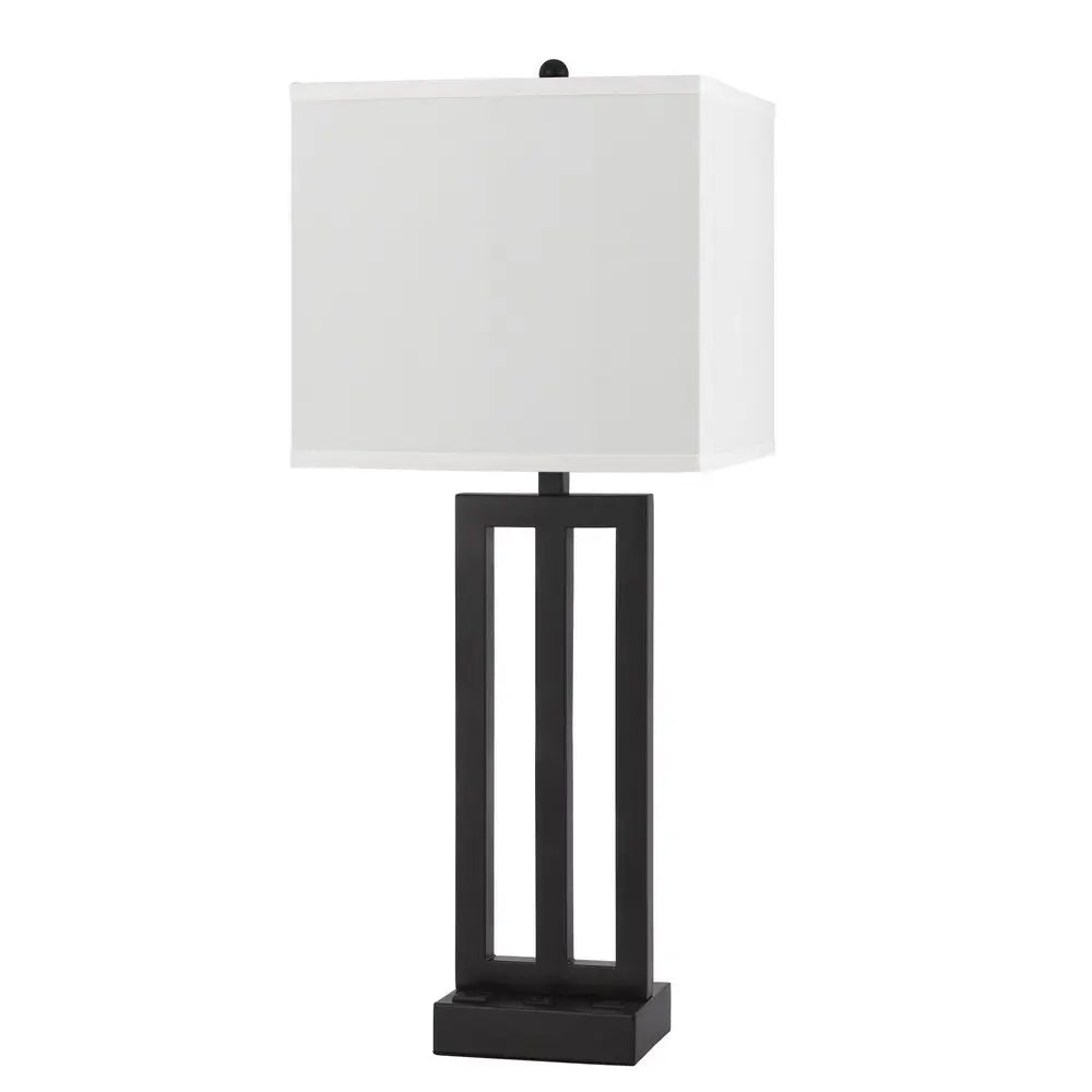 30" Black Metal USB Table Lamp With White Shade HomeRoots