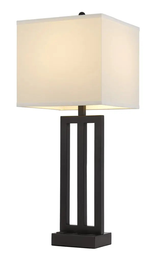 30" Black Metal USB Table Lamp With White Shade HomeRoots