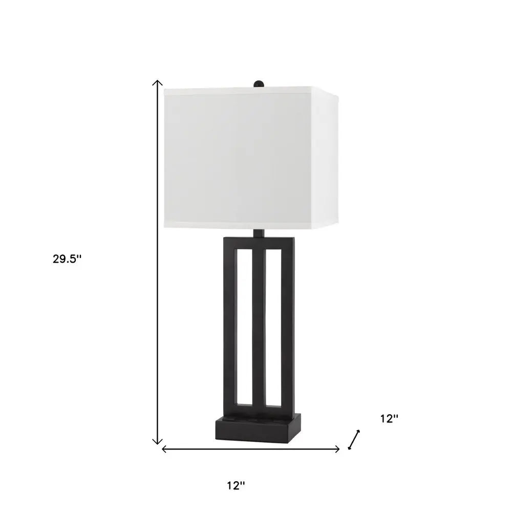 30" Black Metal USB Table Lamp With White Shade HomeRoots