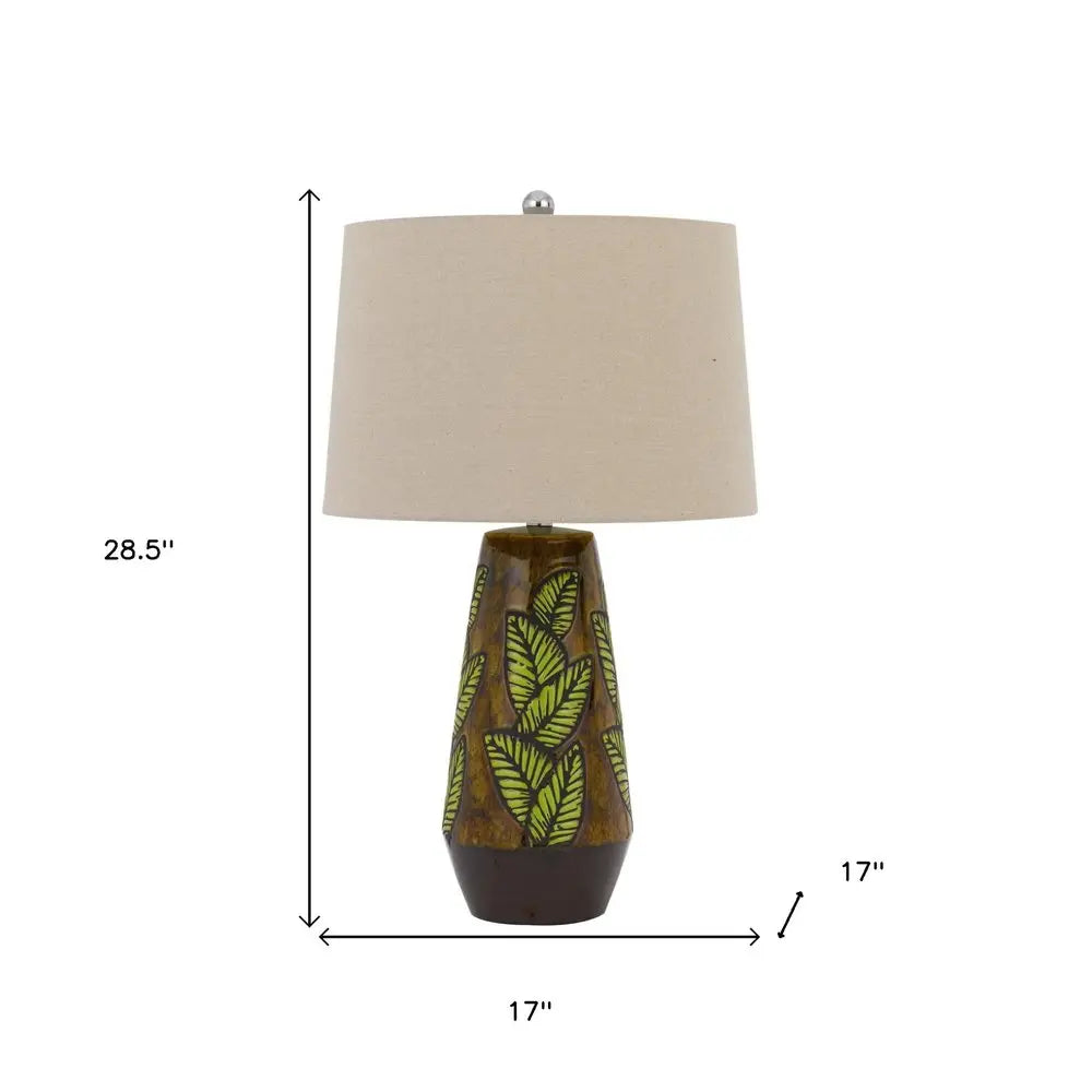 29" Brown Ceramic Cylinder Table Lamp With Tan Empire Shade HomeRoots