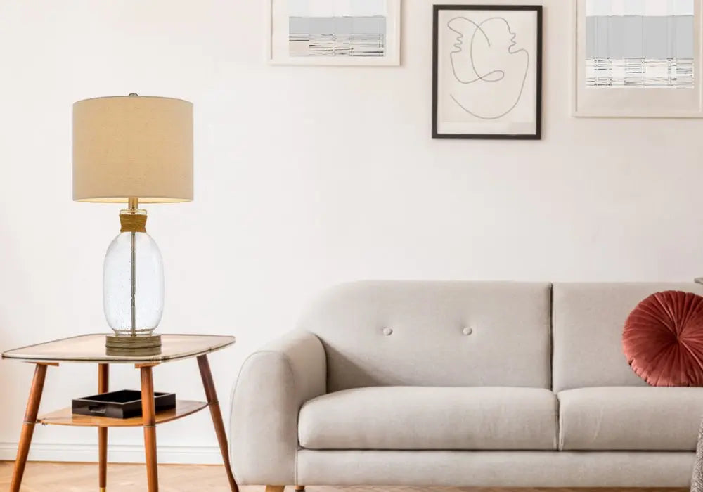 26" Brown Mason Jar Table Lamp With Brown Drum Shade HomeRoots