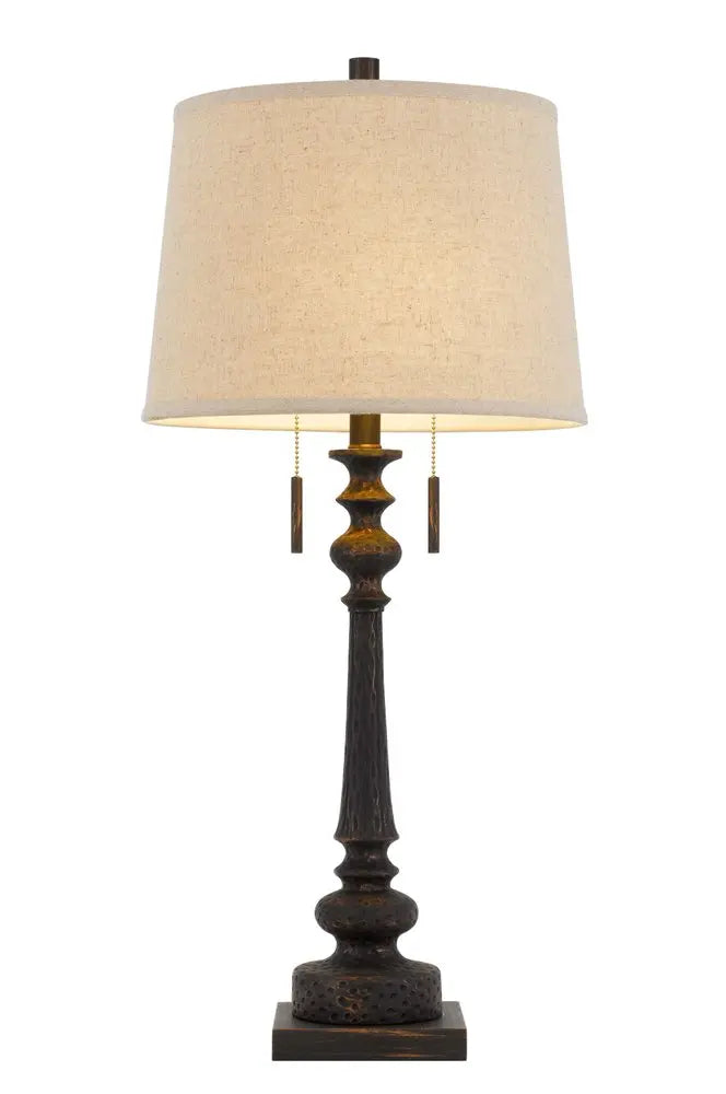 32" Charcoal Two Light Table Lamp With Tan Drum Shade HomeRoots