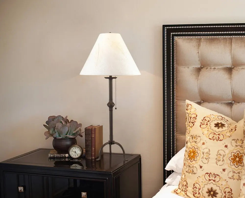 32" Black Metal Table Lamp With Off White Empire Shade HomeRoots