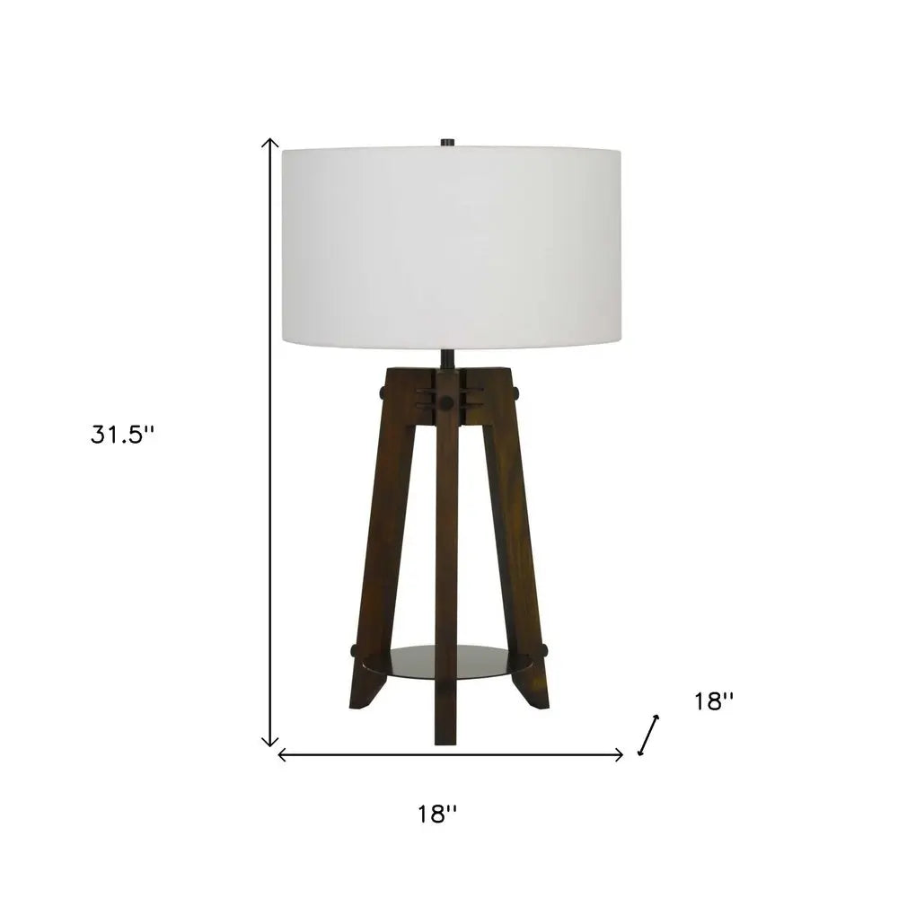 32" Brown Metal Tripod Table Lamp With Off White Drum Shade HomeRoots