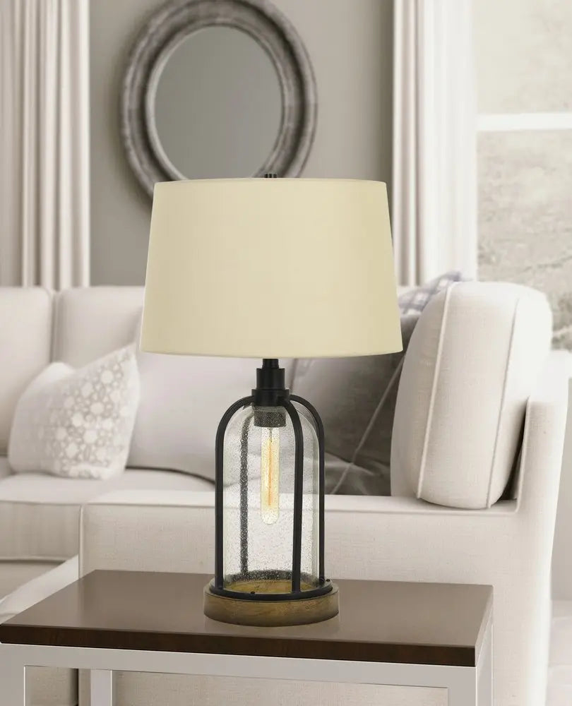 27" Brown Metal Two Light Globe Table Lamp With Eggshell Empire Shade HomeRoots