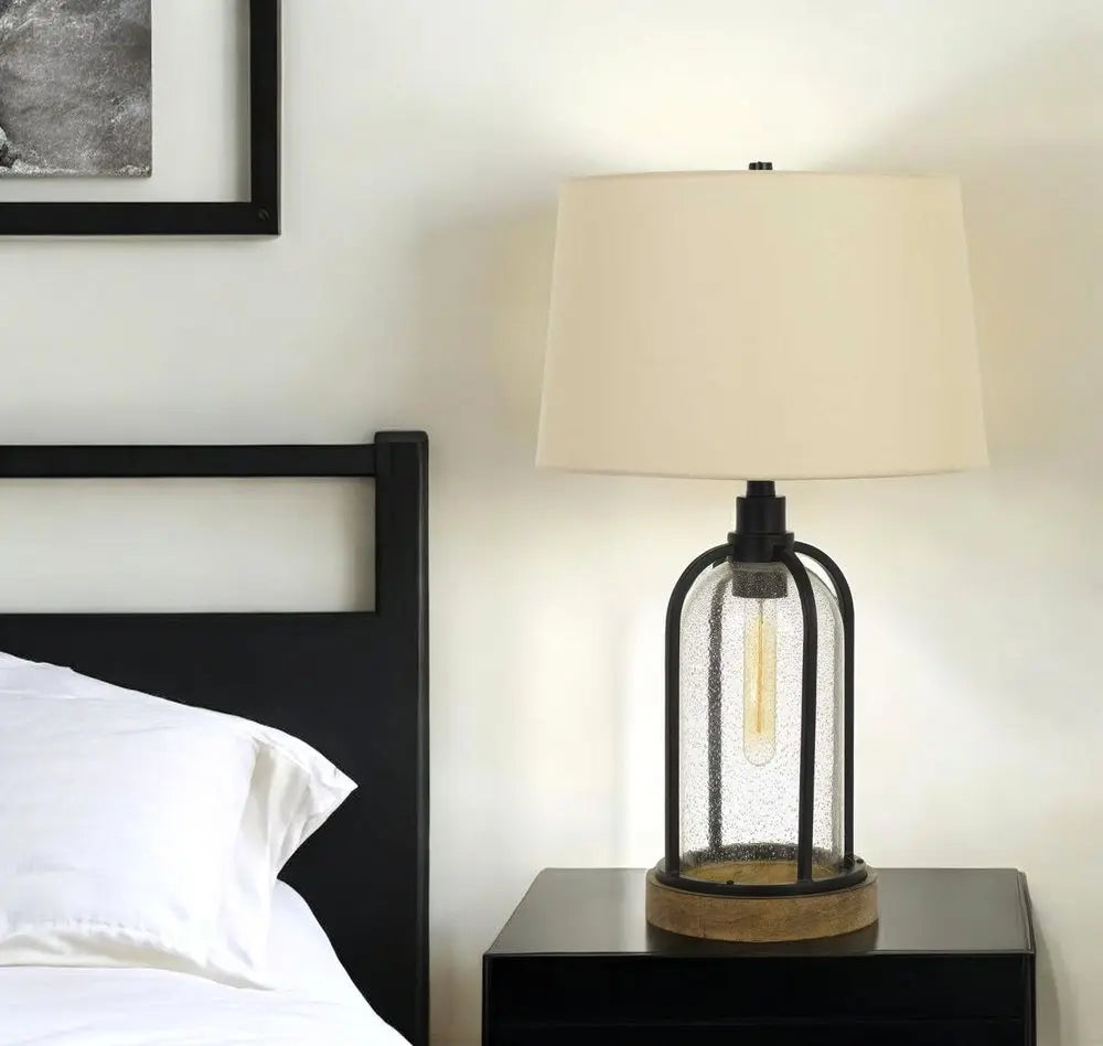 27" Brown Metal Two Light Globe Table Lamp With Eggshell Empire Shade HomeRoots