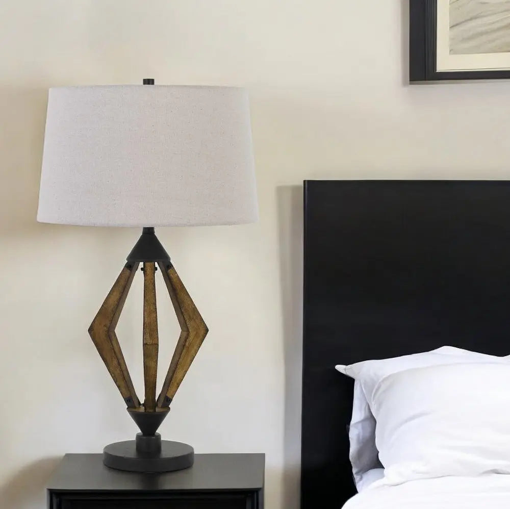 30" Black Metal Lantern Table Lamp With Gray Empire Shade HomeRoots