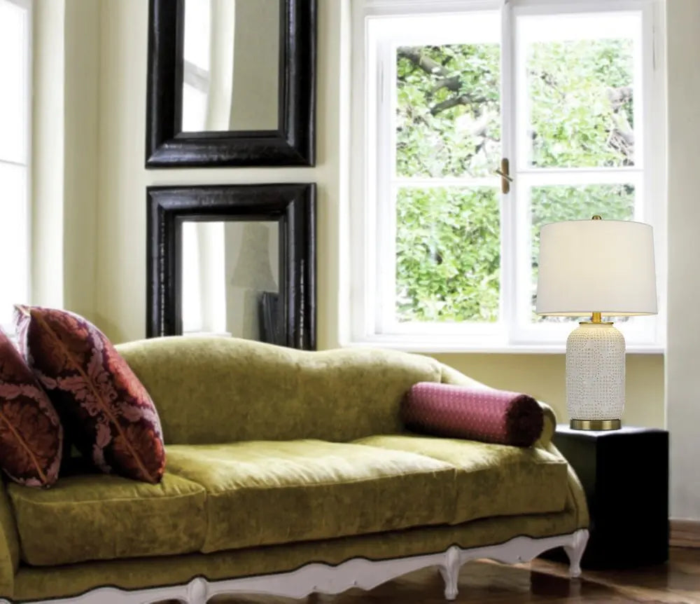 24" Ivory Metal Table Lamp With White Drum Shade HomeRoots