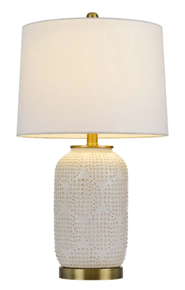 24" Ivory Metal Table Lamp With White Drum Shade HomeRoots