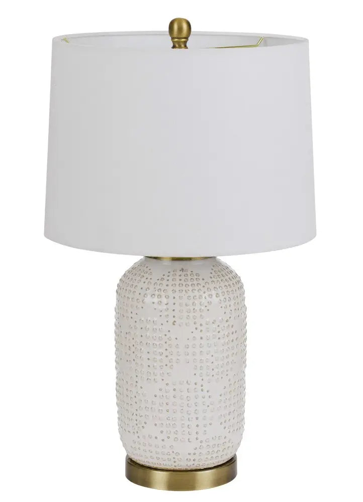 24" Ivory Metal Table Lamp With White Drum Shade HomeRoots