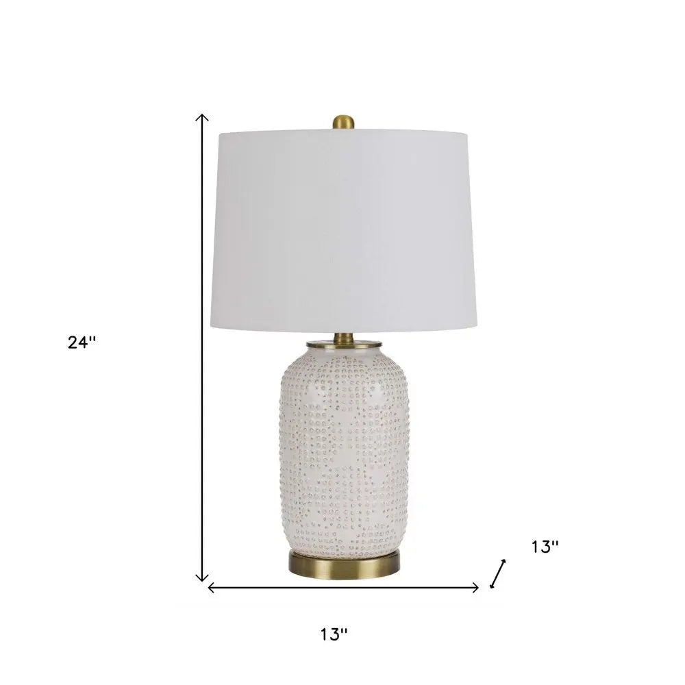 24" Ivory Metal Table Lamp With White Drum Shade HomeRoots