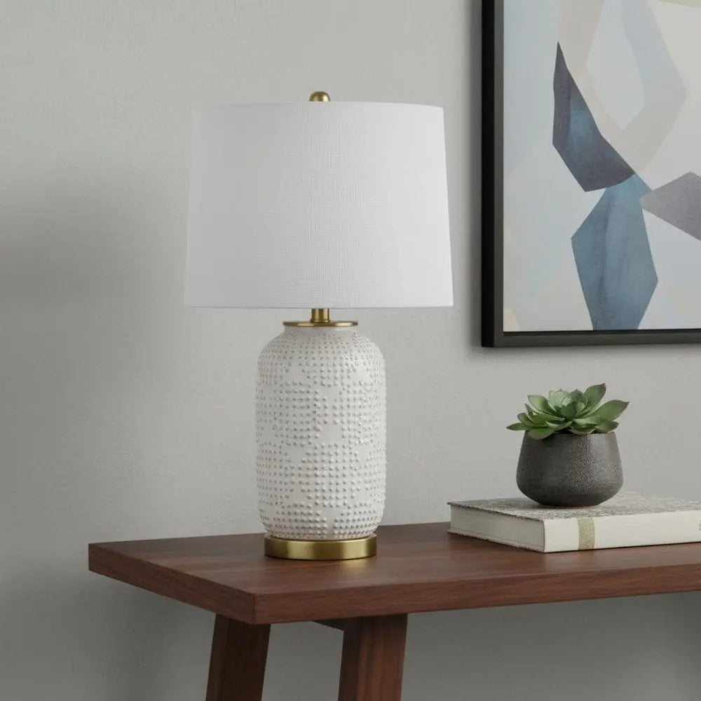 24" Ivory Metal Table Lamp With White Drum Shade HomeRoots