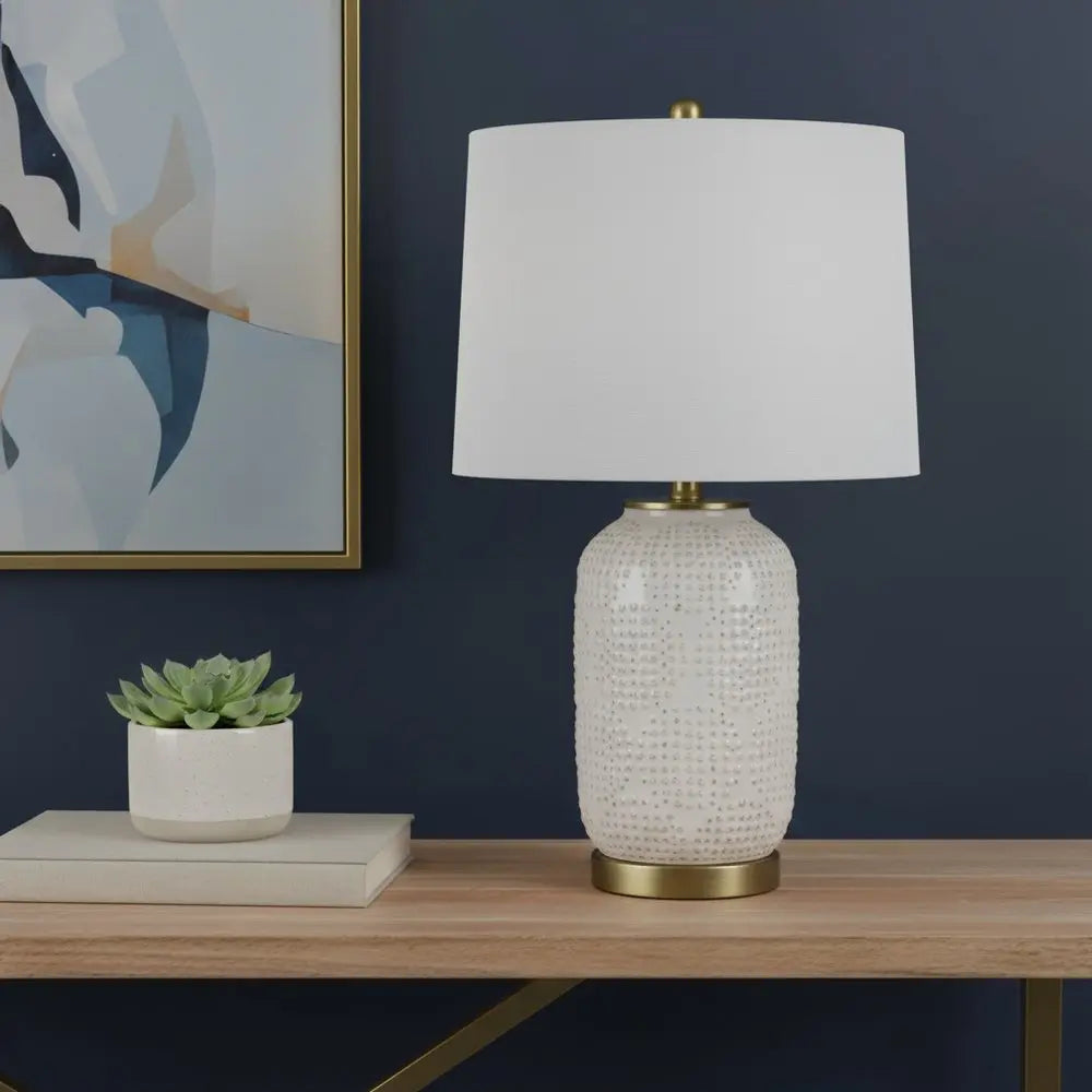 24" Ivory Metal Table Lamp With White Drum Shade HomeRoots