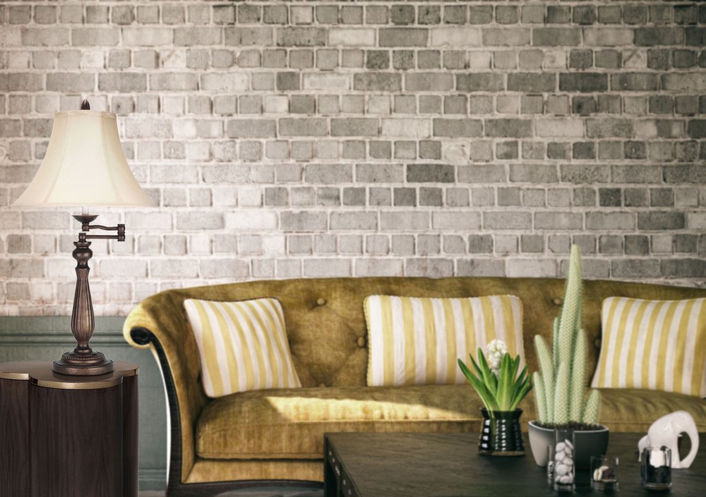 Lámpara de mesa de metal oxidado de 30" con pantalla de campana perlada