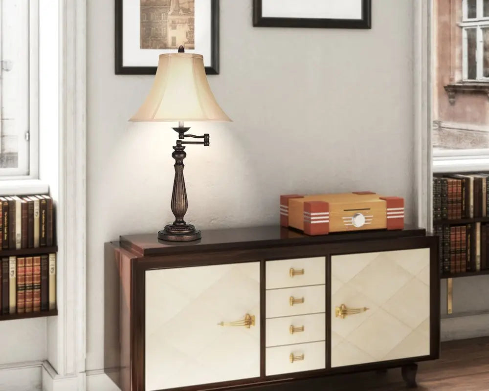 30" Rust Metal Table Lamp With Pearl Bell Shade HomeRoots