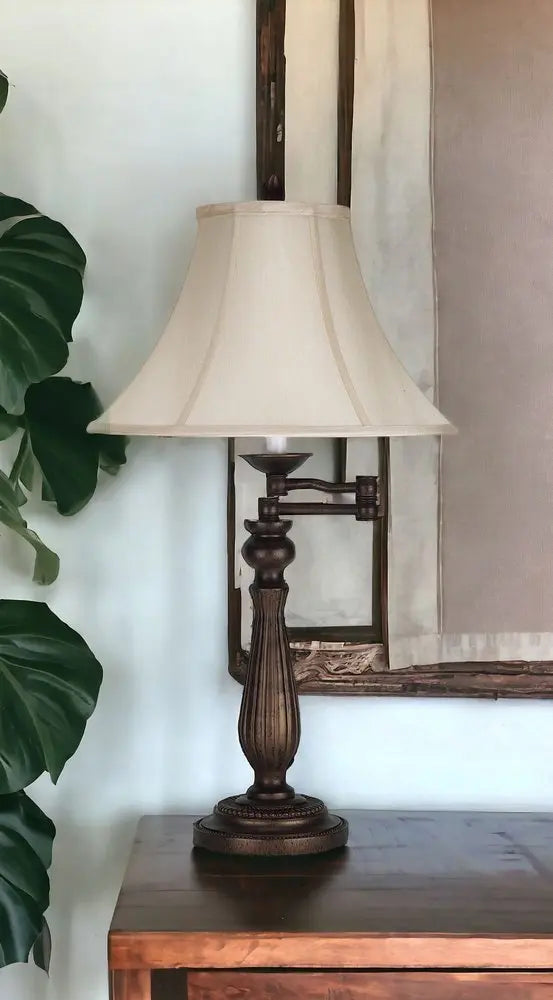 30" Rust Metal Table Lamp With Pearl Bell Shade HomeRoots