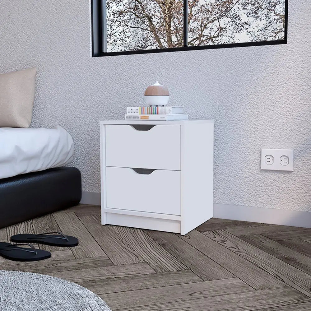 19" White Wood Two Drawer Nightstand HomeRoots