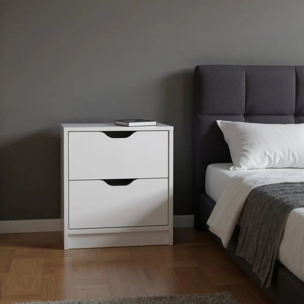 19" White Wood Two Drawer Nightstand HomeRoots