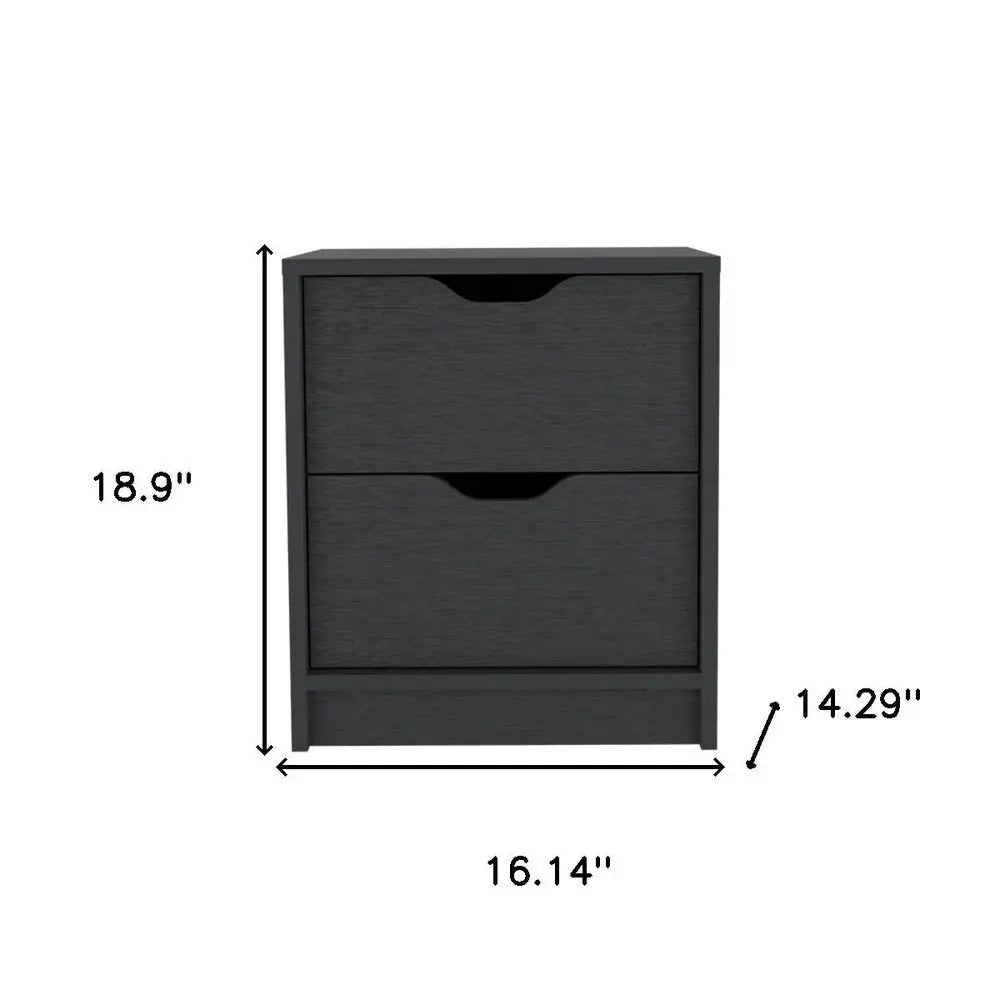 19" Black Wood Two Drawer Nightstand HomeRoots