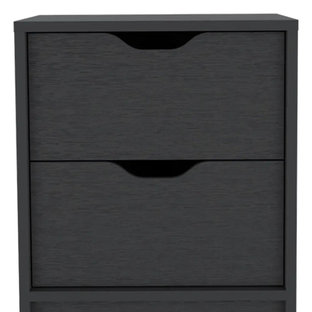 19" Black Wood Two Drawer Nightstand HomeRoots