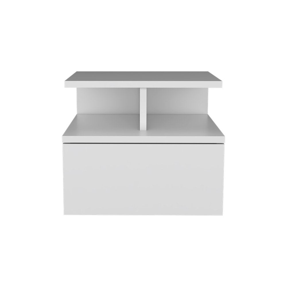 Mesita de noche flotante de madera blanca de 12" con un cajón