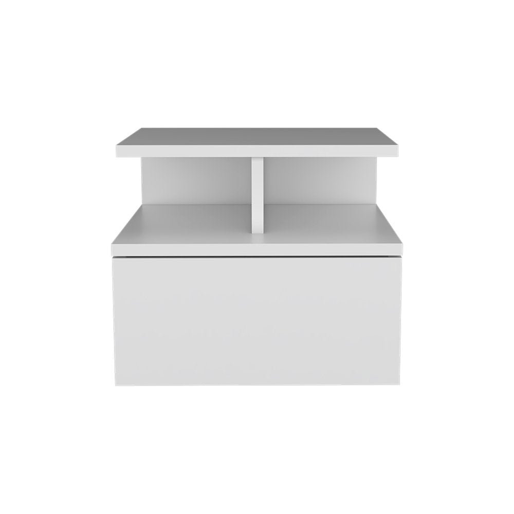 Mesita de noche flotante de madera blanca de 12" con un cajón