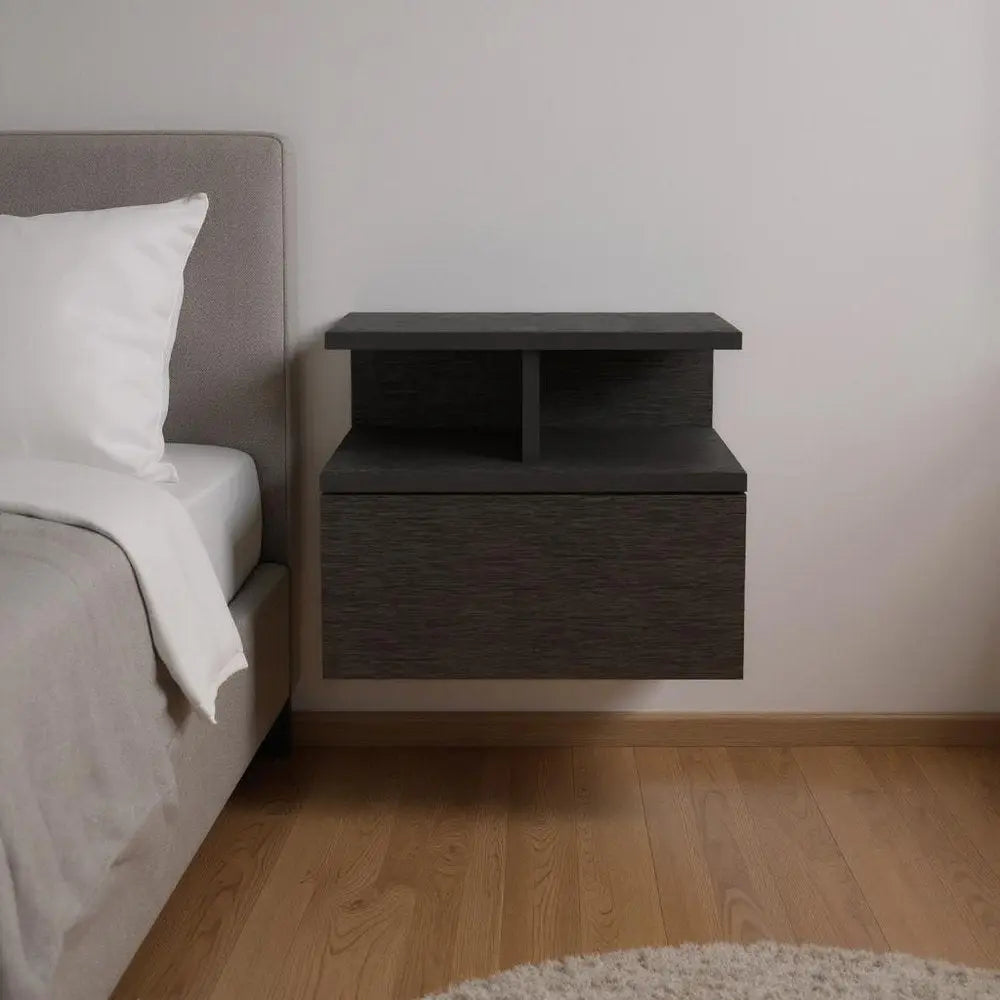 12" Black Wood One Drawer Floating Nightstand HomeRoots