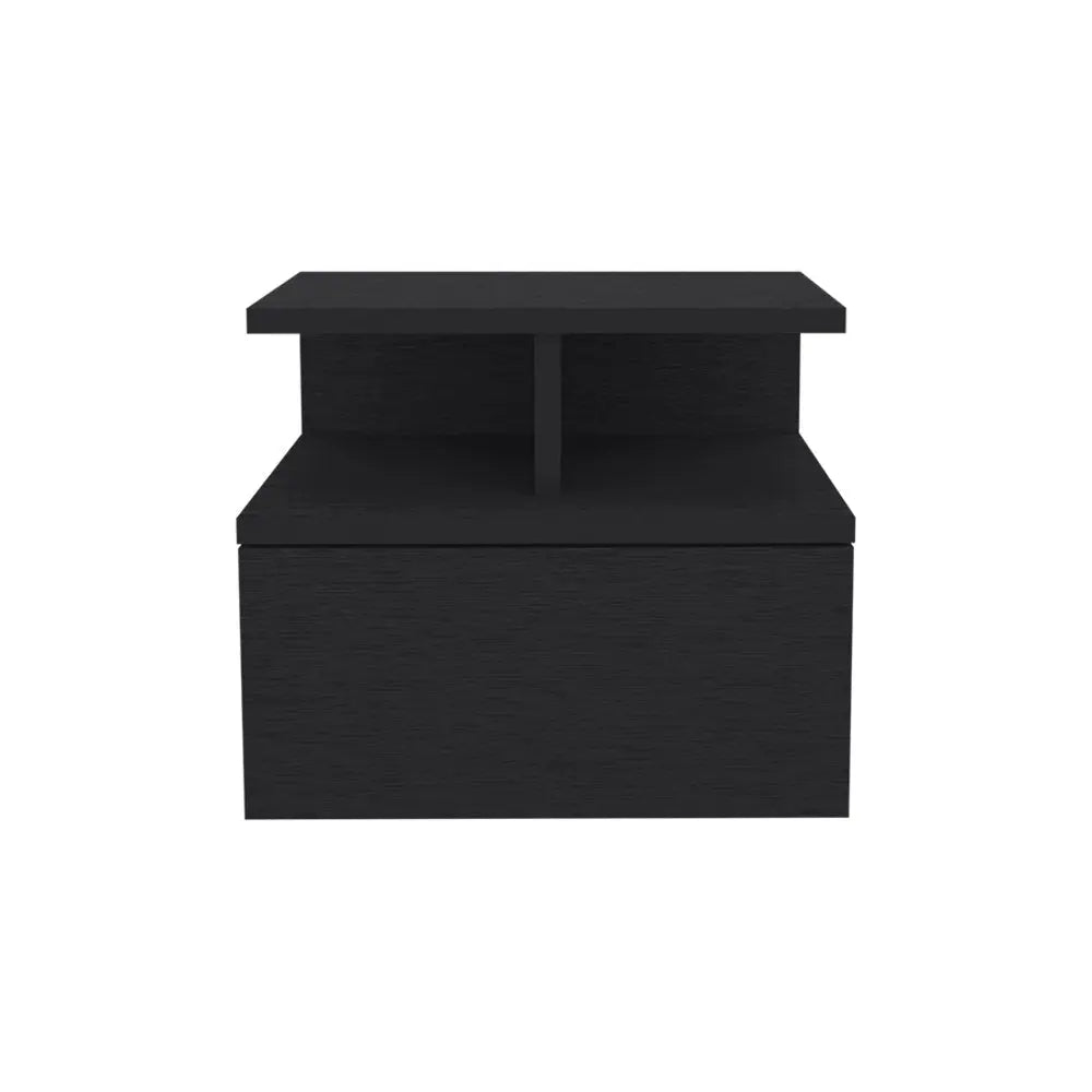 12" Black Wood One Drawer Floating Nightstand HomeRoots