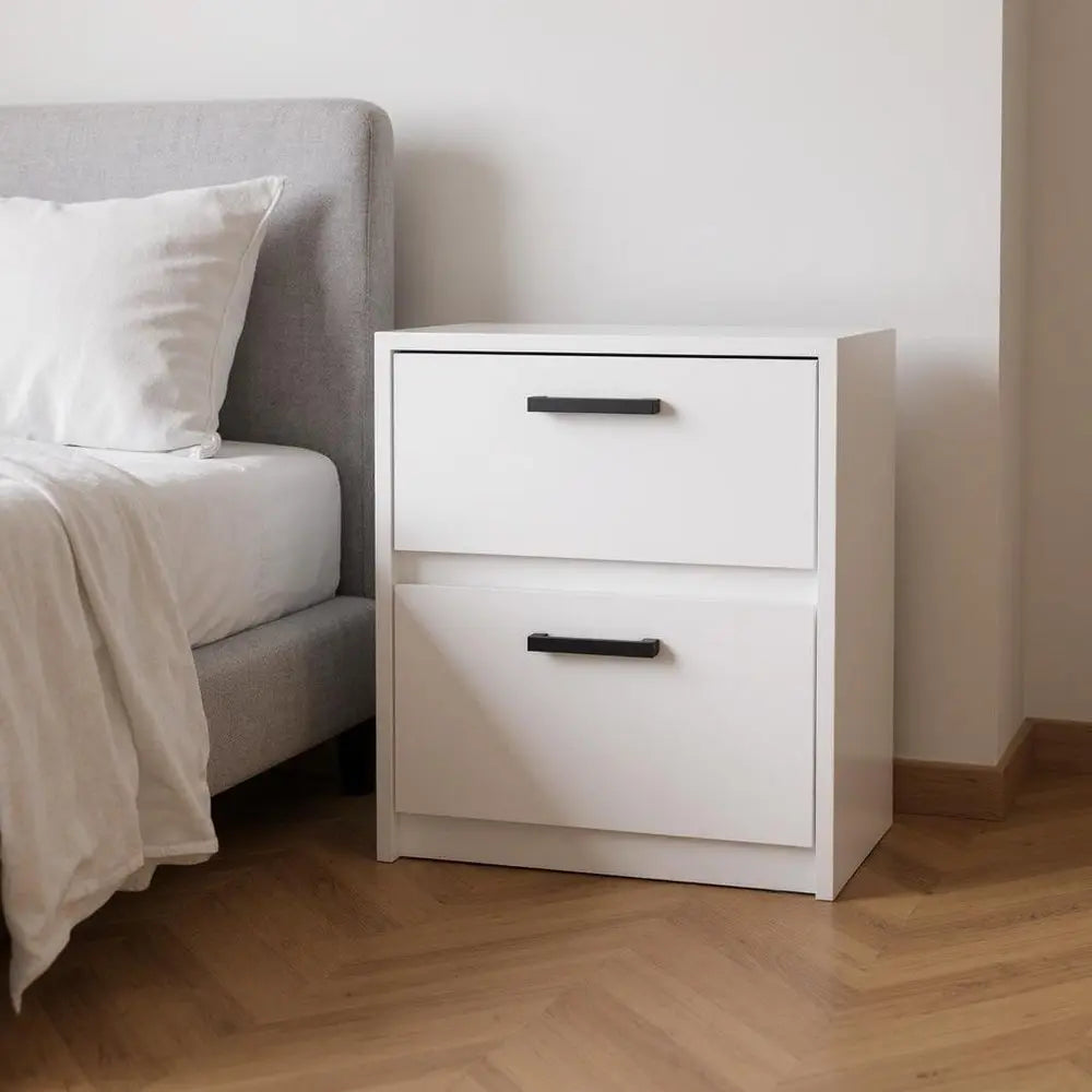 19" White Wood Two Drawer Nightstand HomeRoots